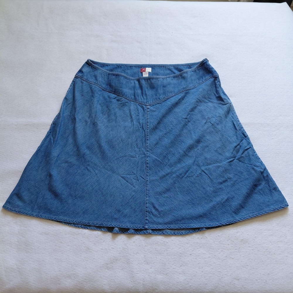 JM Collection Womens Denim A Line Skirt Plus Size 24W Blue Cotton V Yoke Y2K